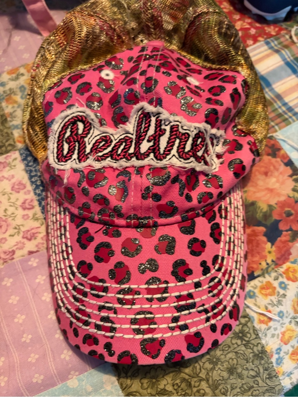 Realtree Pink Leopard Glitter Cap with Gold Mesh